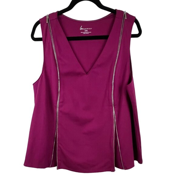 Lane Bryant Womens Size 18/20 Sleeveless V-Neck Cranberry Color Tank Top Zippers - Picture 3 of 14